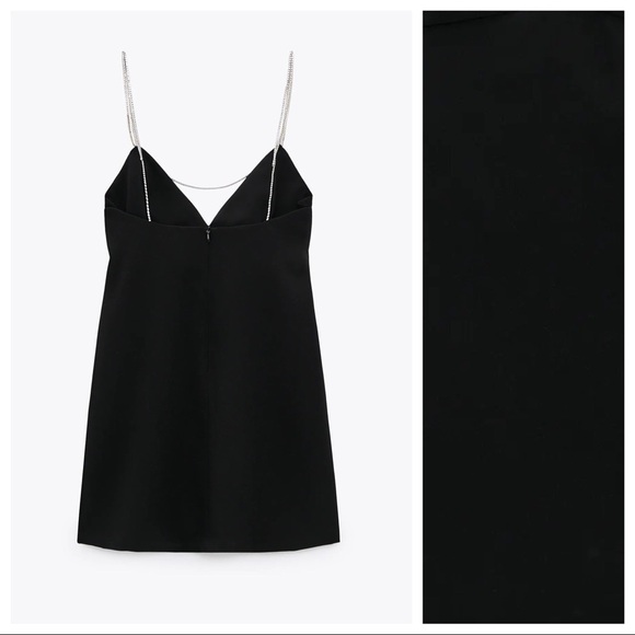 🌹NWT. Zara Black Rhinestone Strap Mini Dress Size XL. - Picture 5 of 8